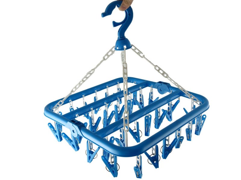 Groupcow Clip and Drip Hanger Clothes Hanger Drying Rack 32 Clips (Blue) - Image 1
